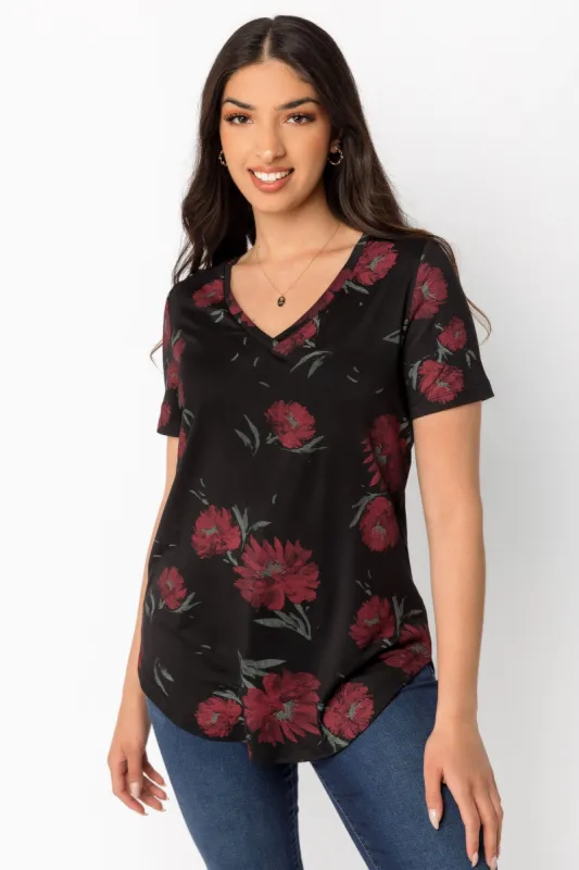 Floral Short-Sleeve V-Neck Top sold by Eclipse