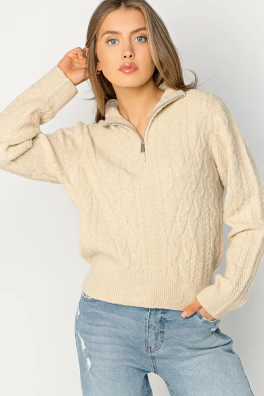 Quarter-Zip Mockneck Cable-Knit Sweater sold by Eclipse