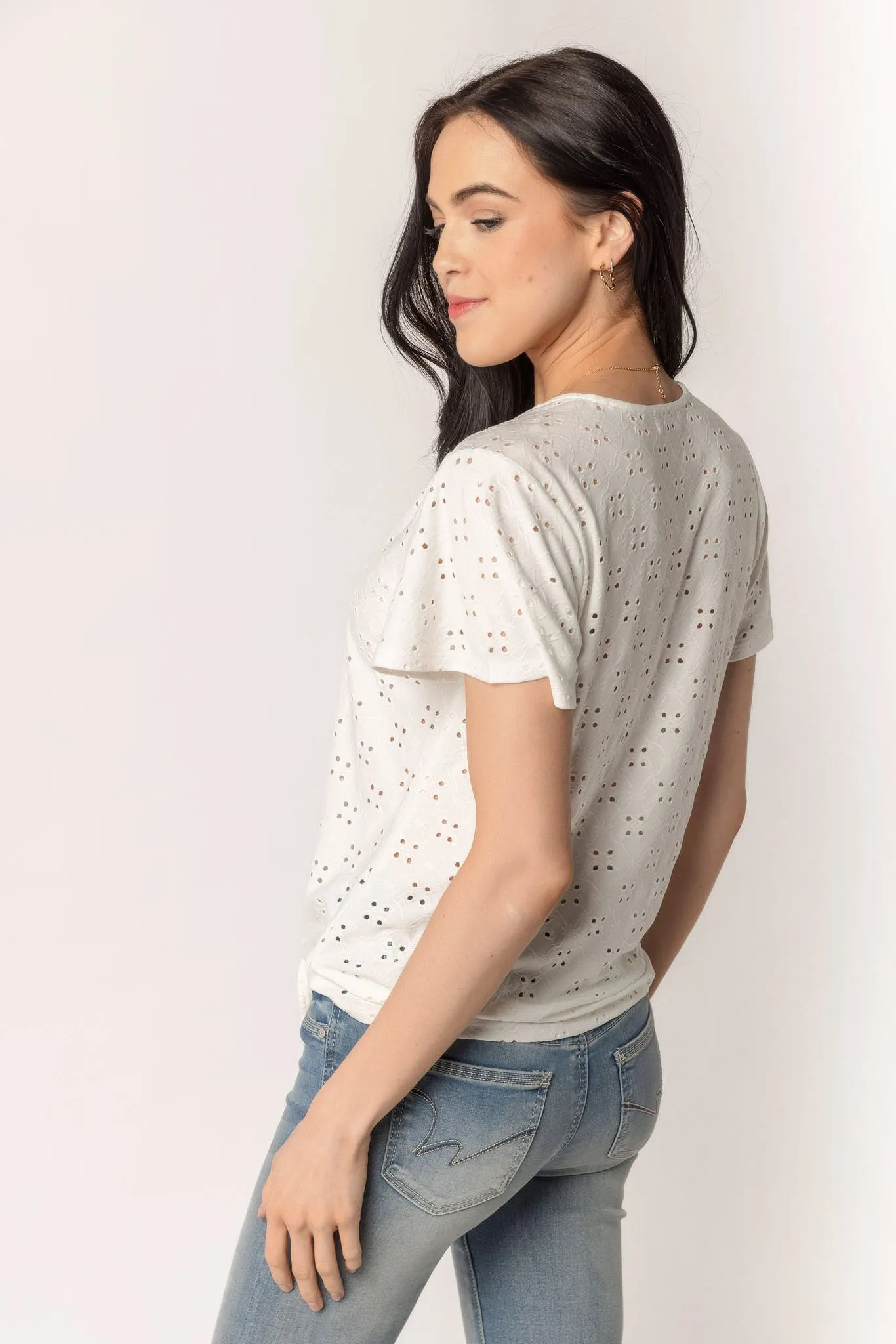 Eyelet Short Sleeve Tie-Front Top sold by Eclipse product image thumbnail 2