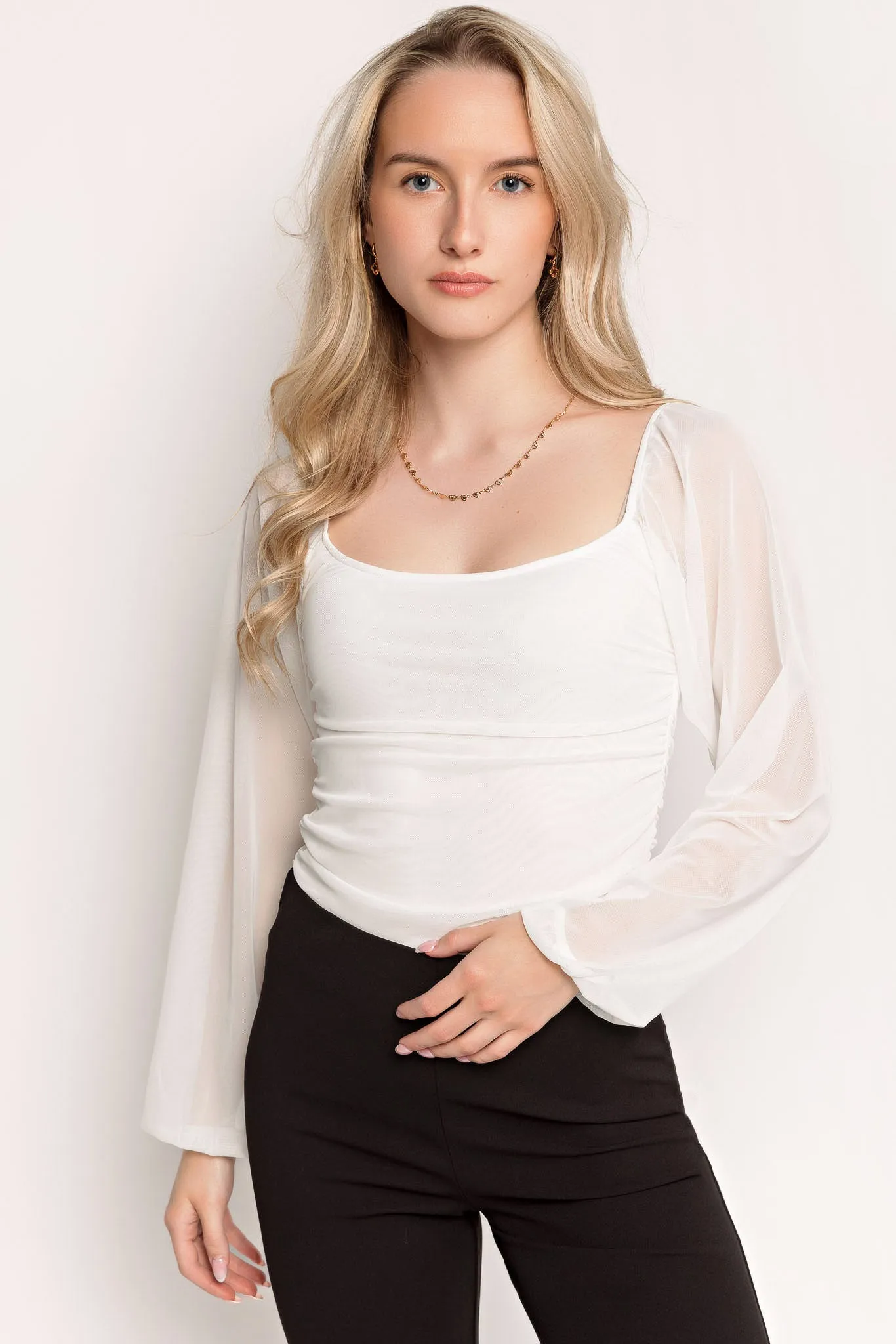 Square Neck Mesh Bodysuit with Balloon Sleeves sold by Eclipse product image thumbnail 3