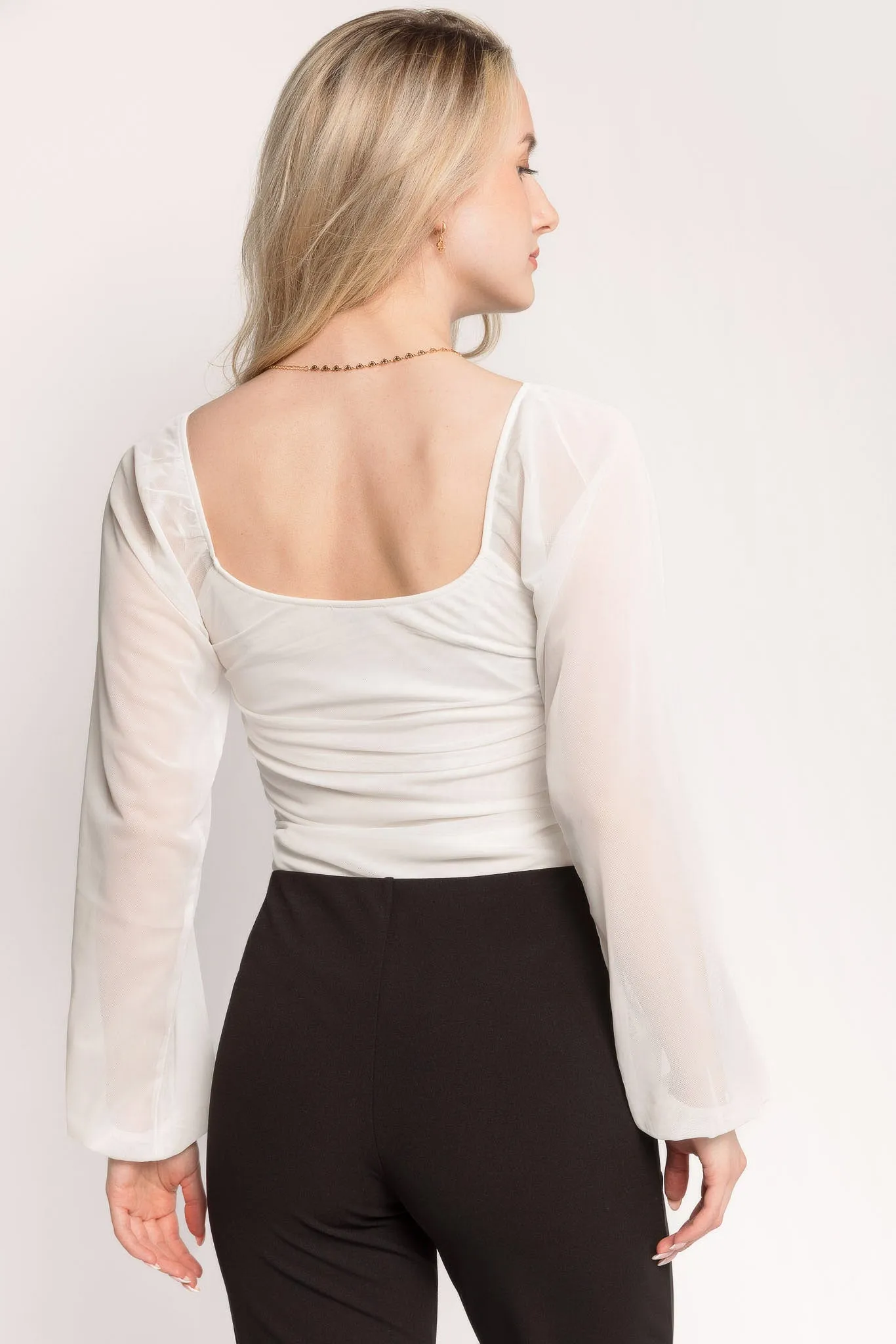 Square Neck Mesh Bodysuit with Balloon Sleeves sold by Eclipse product image thumbnail 4