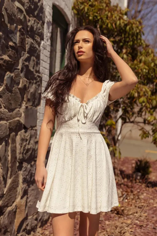 Knit Eyelet Puff Sleeve Peasant Dress sold by Eclipse