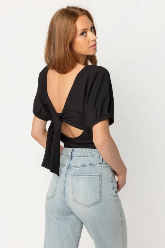 Textured Puff Sleeve Bodysuit with Tie-Back sold by Eclipse