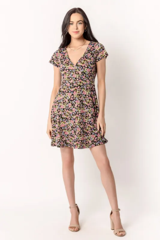 Ditsy Vienna Cap Sleeve Crossover Skater Dress sold by Eclipse