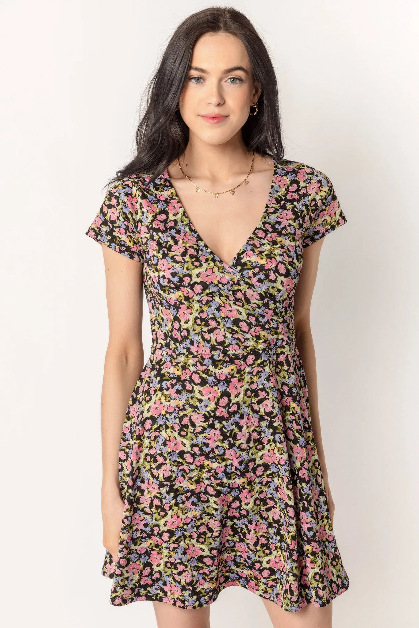 Ditsy Vienna Cap Sleeve Crossover Skater Dress sold by Eclipse product image thumbnail 3