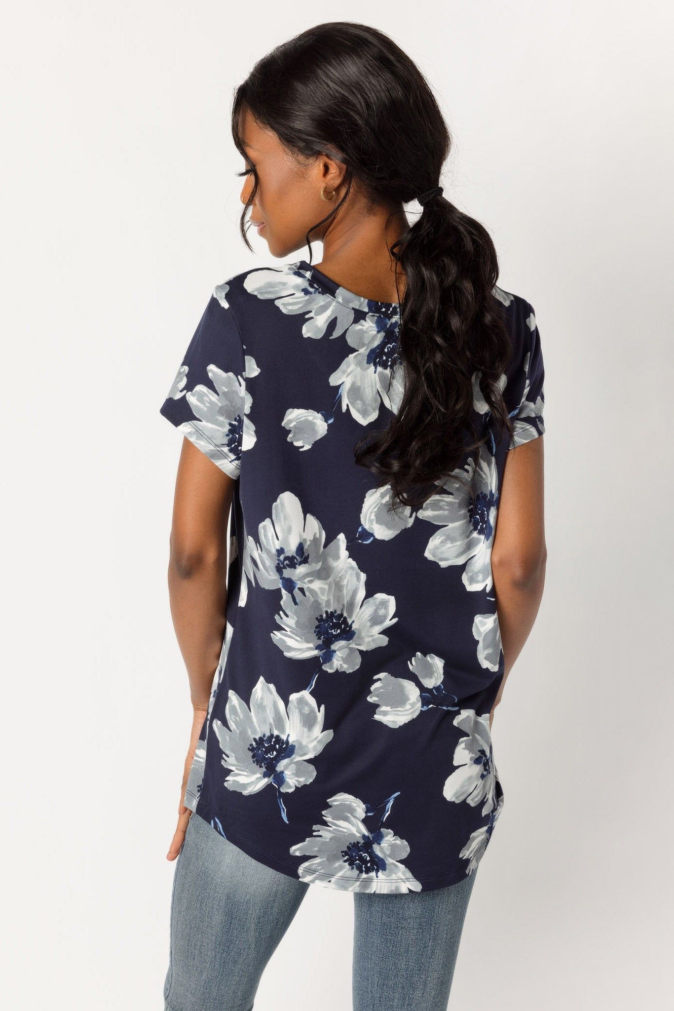 Navy Floral Scoop Neck T-Shirt sold by Eclipse product image thumbnail 2