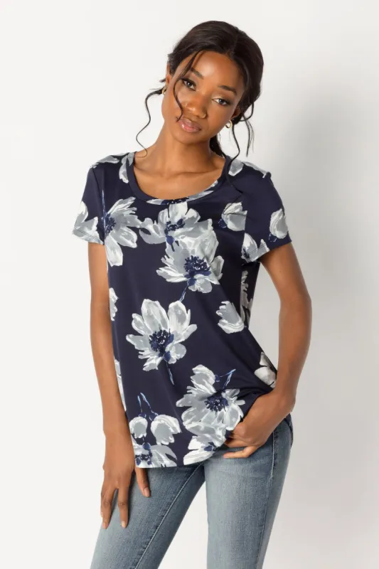 Navy Floral Scoop Neck T-Shirt sold by Eclipse