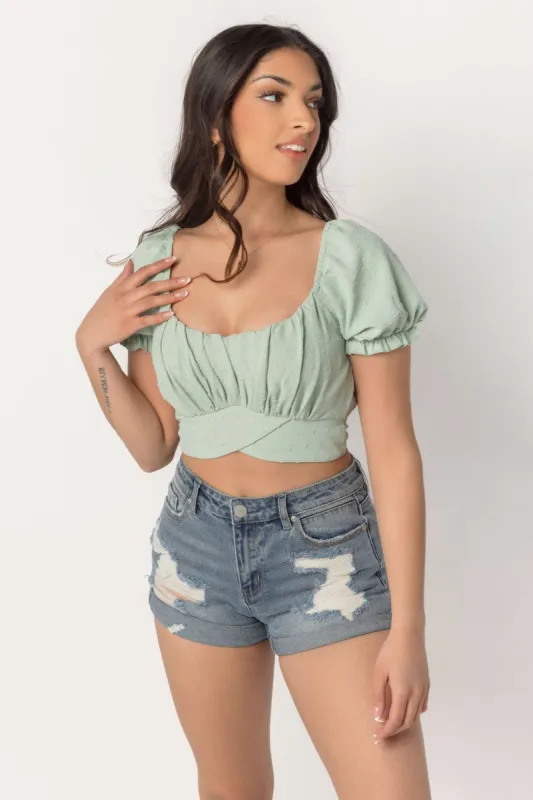 Swiss Dot Tie-Back Peasant Top sold by Eclipse