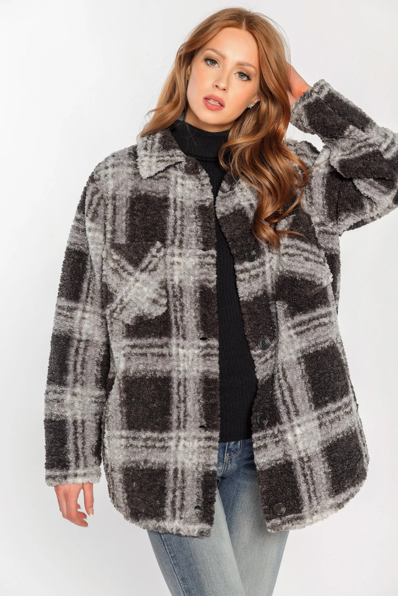 Plaid Sherpa Shacket sold by Eclipse