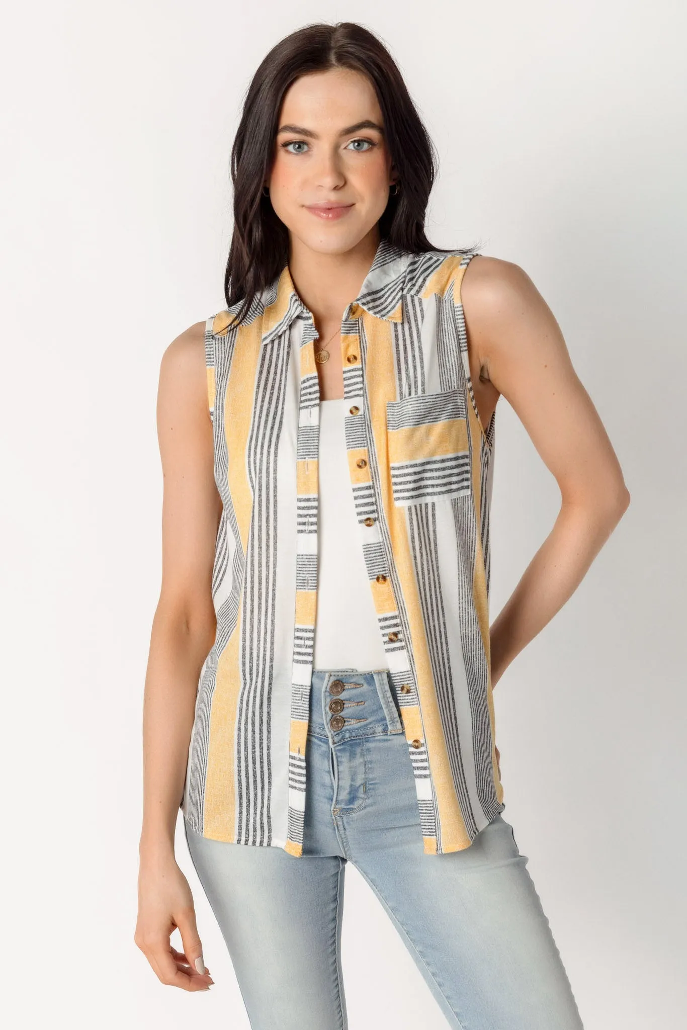 Yellow Stripe Sleeveless Shirt sold by Eclipse