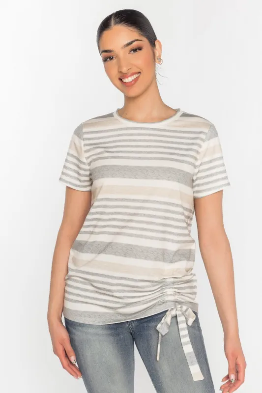 Stripe Short Sleeve Tee with Ruching sold by Eclipse