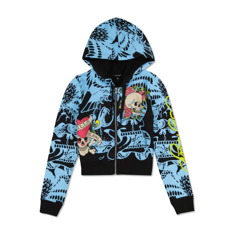 LKS Skull Zip Cropped Fleece Hoodie sold by Ed Hardy