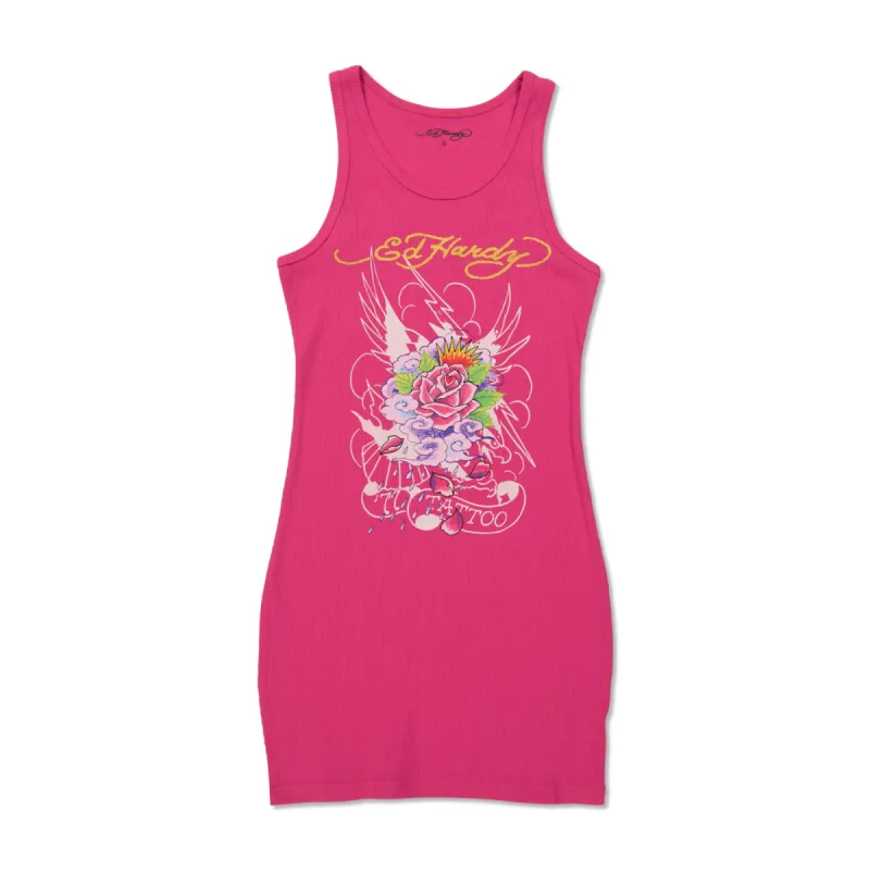 open lace back dress Ed Hardy Dragon Ribbed Tank Dress