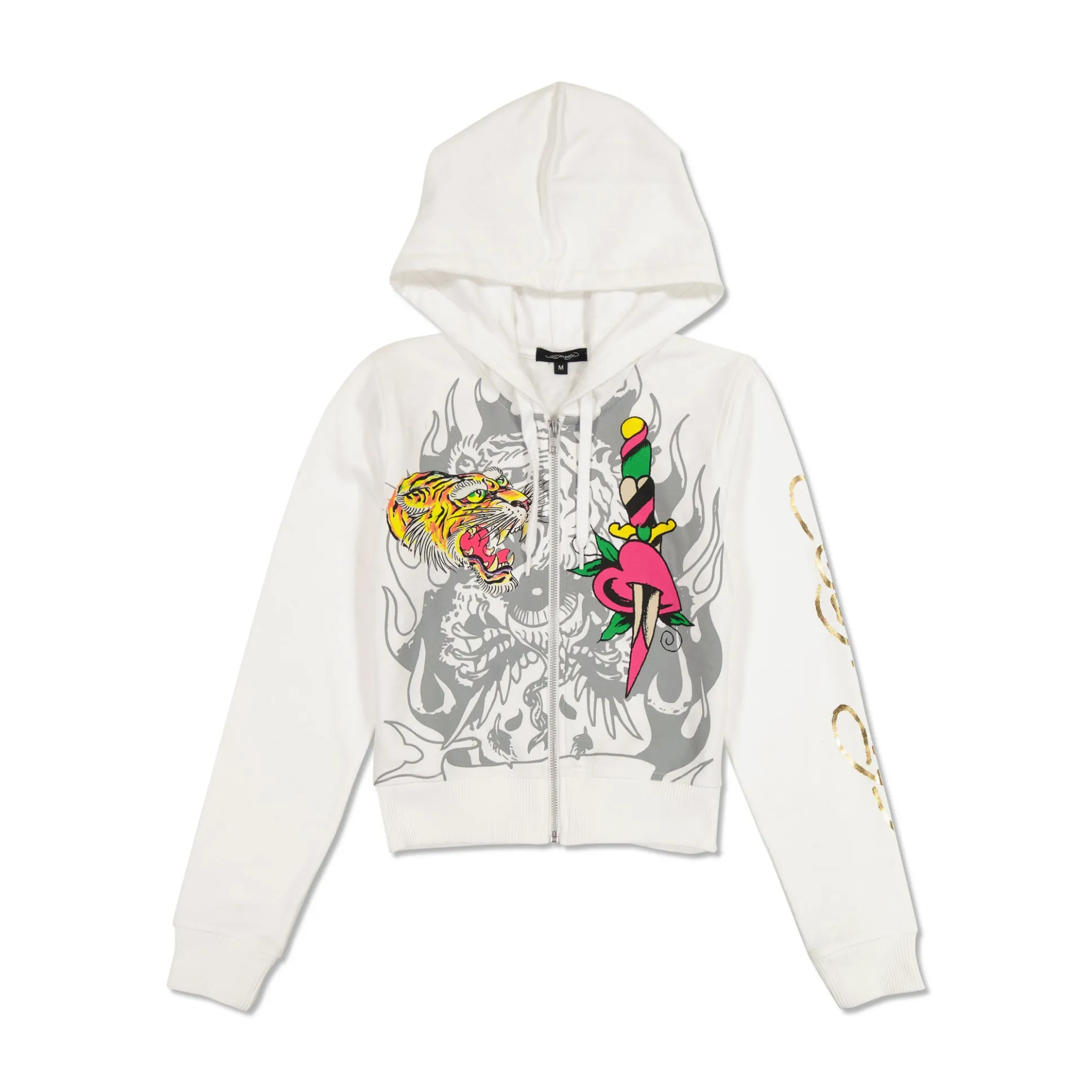 Tiger Dagger Cropped Zip Fleece Hoodie sold by Ed Hardy