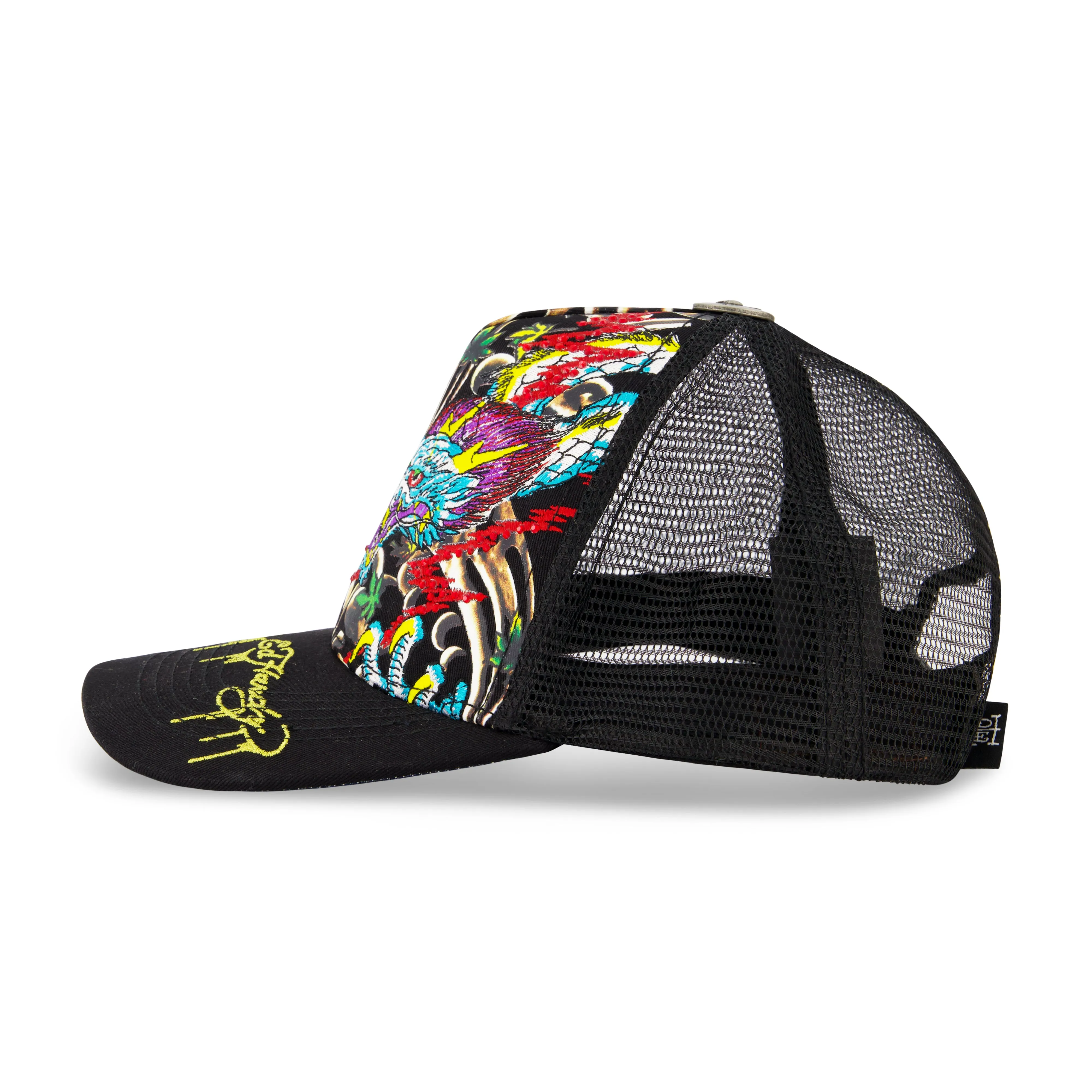 Ed Hardy Silver Glitter Embroidered Trucker Hat with Multicolor Dragon Ed Hardy Ed Hardy Rhinestone Dragon Trucker Hat | Grailed main image 2
