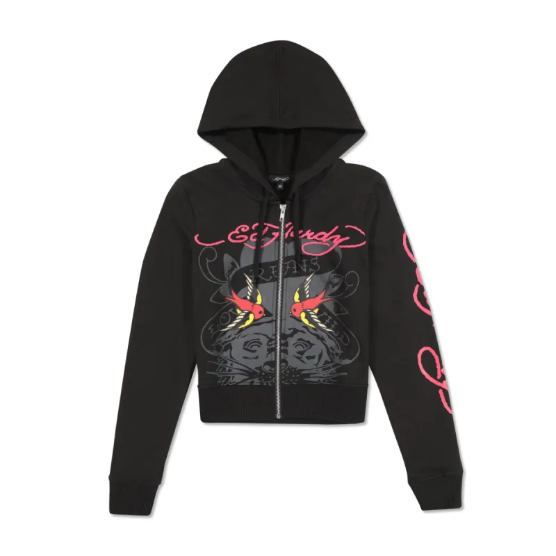 Tiger Swallow Cropped Zip Fleece Hoodie sold by Ed Hardy