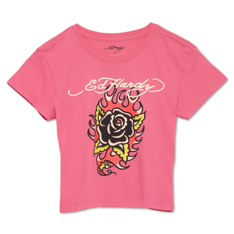 Flaming Rose Y2k Tee sold by Ed Hardy