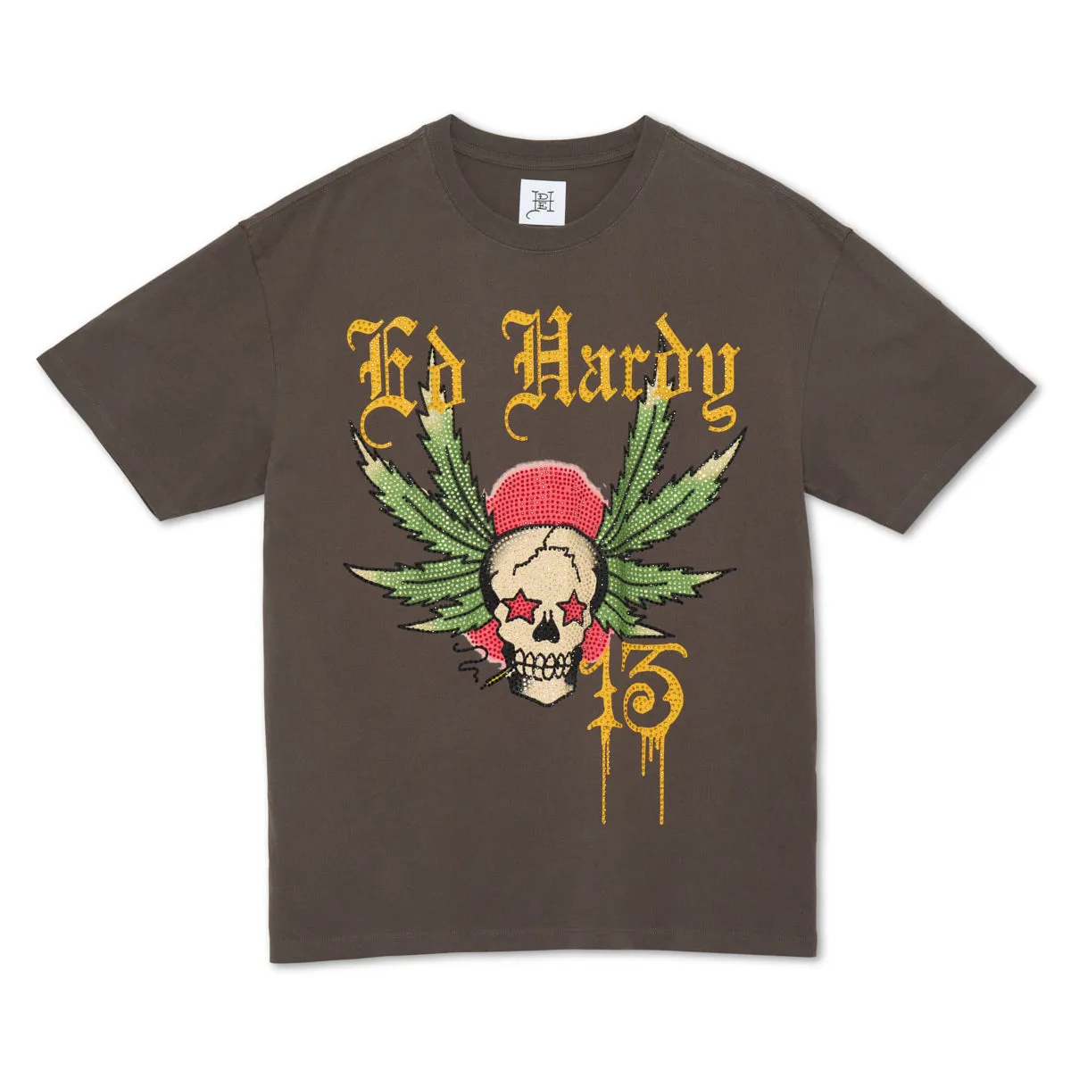 Limited Edition Rhinestone Weed Skull Tee sold by Ed Hardy