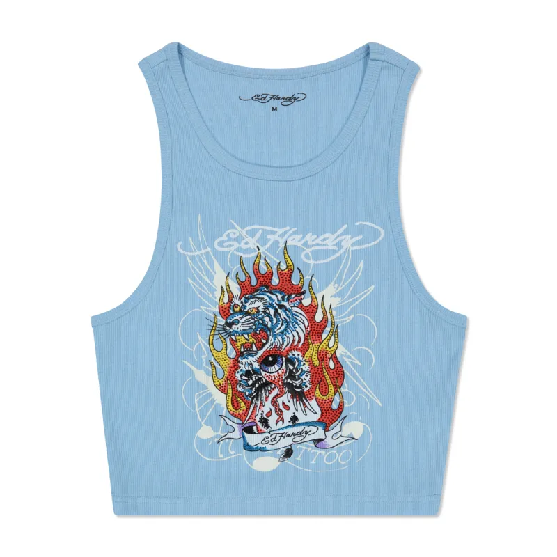 Rhinestone Fire Tiger Rib Knit Tank sold by Ed Hardy