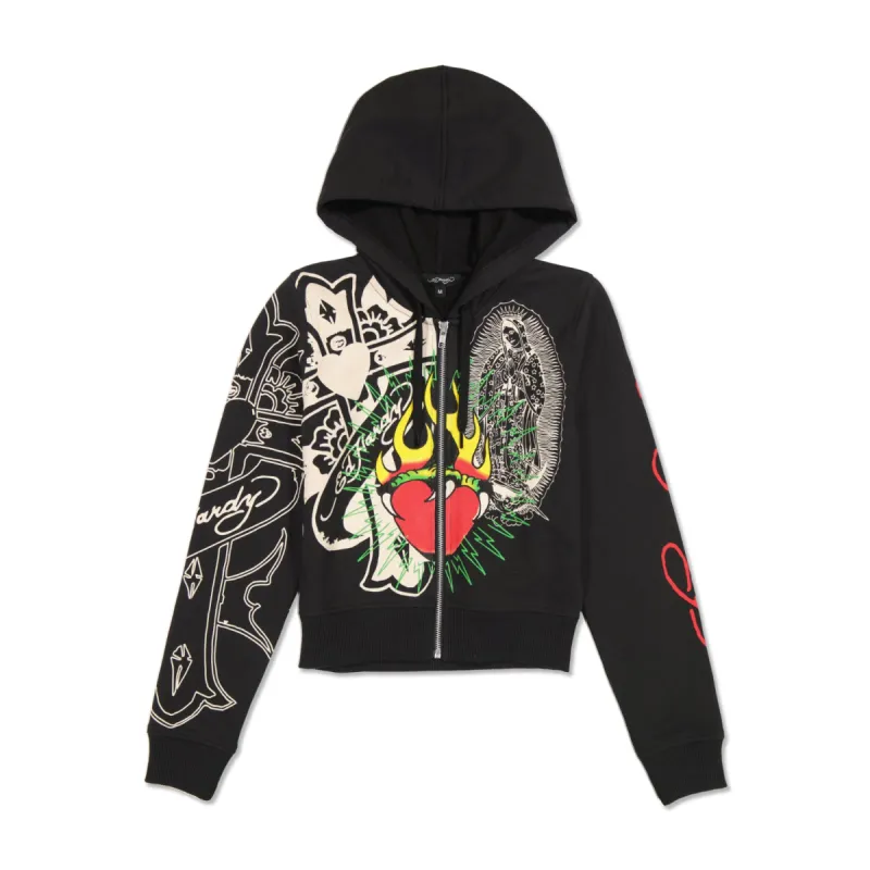 Sacred Heart Cropped Zip Fleece Hoodie sold by Ed Hardy