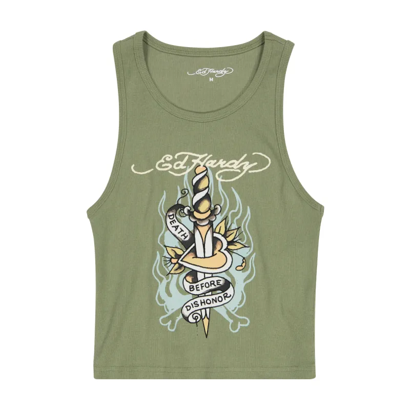 Death Before Dishonor Dagger Rib Tank Top sold by Ed Hardy