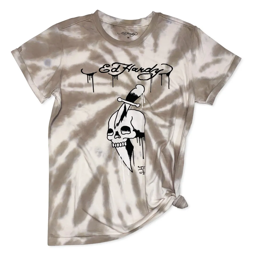 Tie Dye Dagger Skull Side Tie Boyfriend Tee sold by Ed Hardy