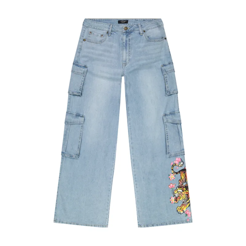 Tiger Flowers Cargo Jean sold by Ed Hardy