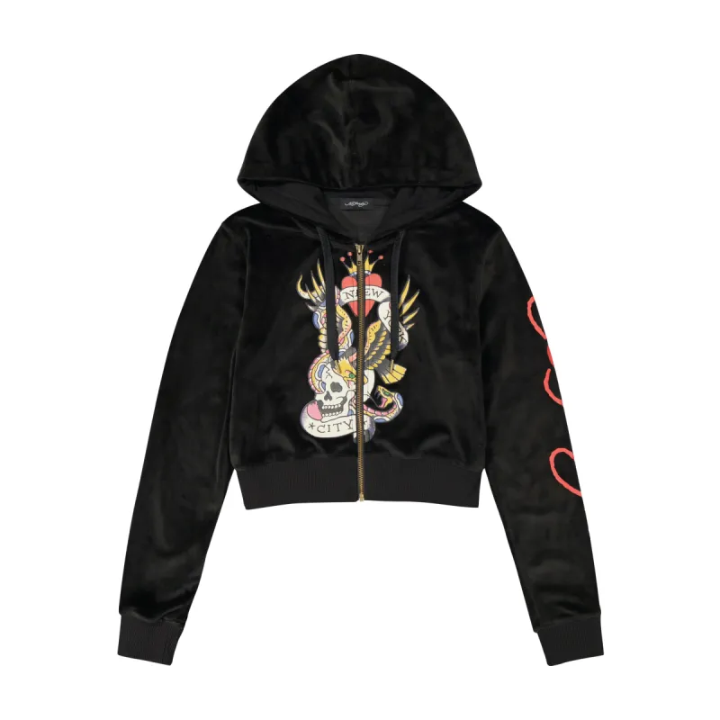 NYC Skull Y2K Velour Hoodie sold by Ed Hardy
