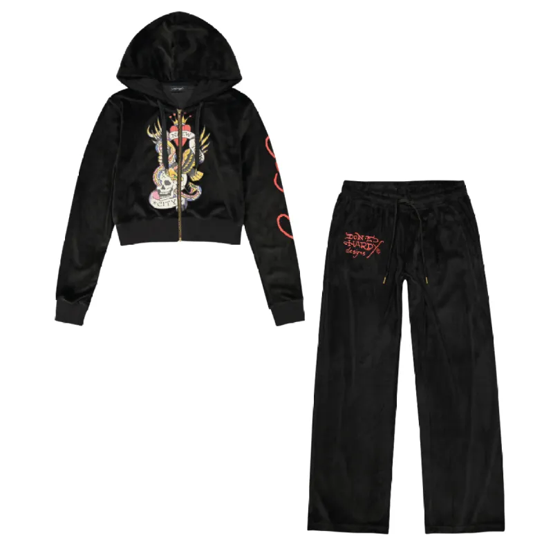 NYC Skull Y2k Velour Set made by Ed Hardy