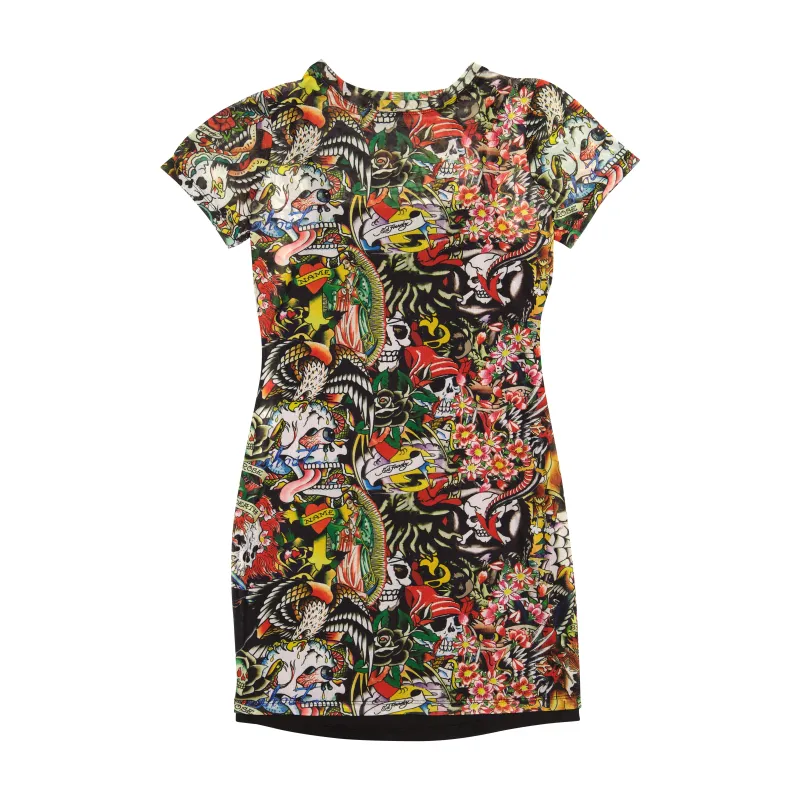 Tattoo Collage Mesh Tee Dress sold by Ed Hardy