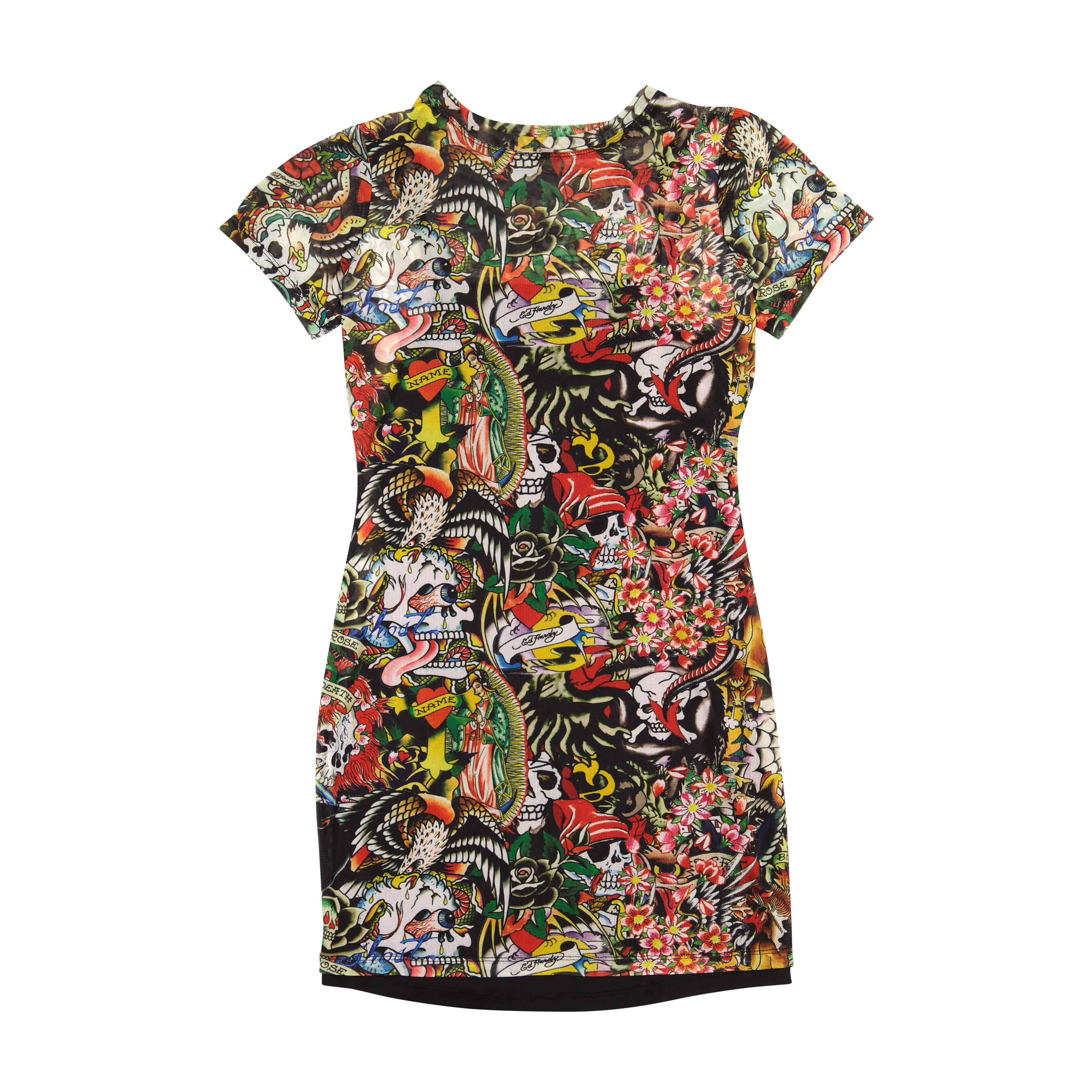 Tattoo Collage Mesh Tee Dress sold by Ed Hardy