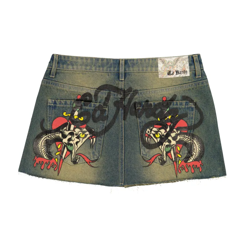 Snake Hearts Denim Skirt sold by Ed Hardy