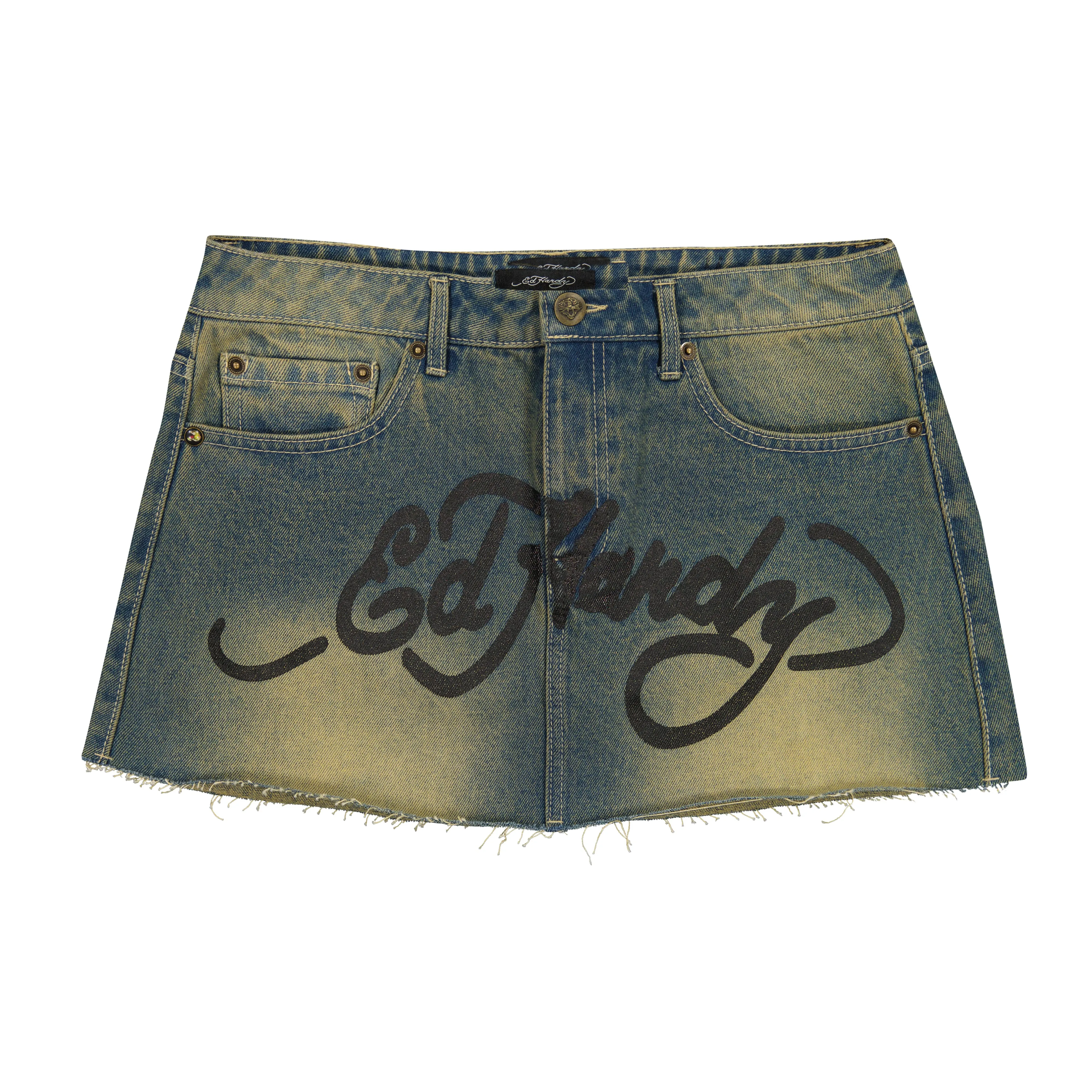 Snake Hearts Denim Skirt sold by Ed Hardy