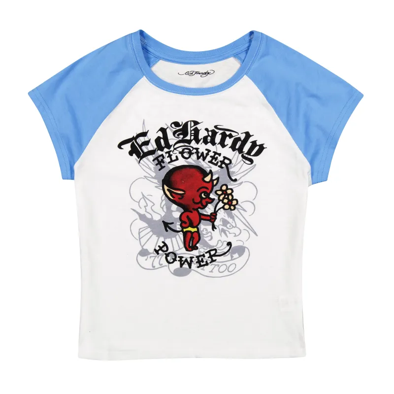 Devil Flower Raglan Cap Sleeve Tee sold by Ed Hardy