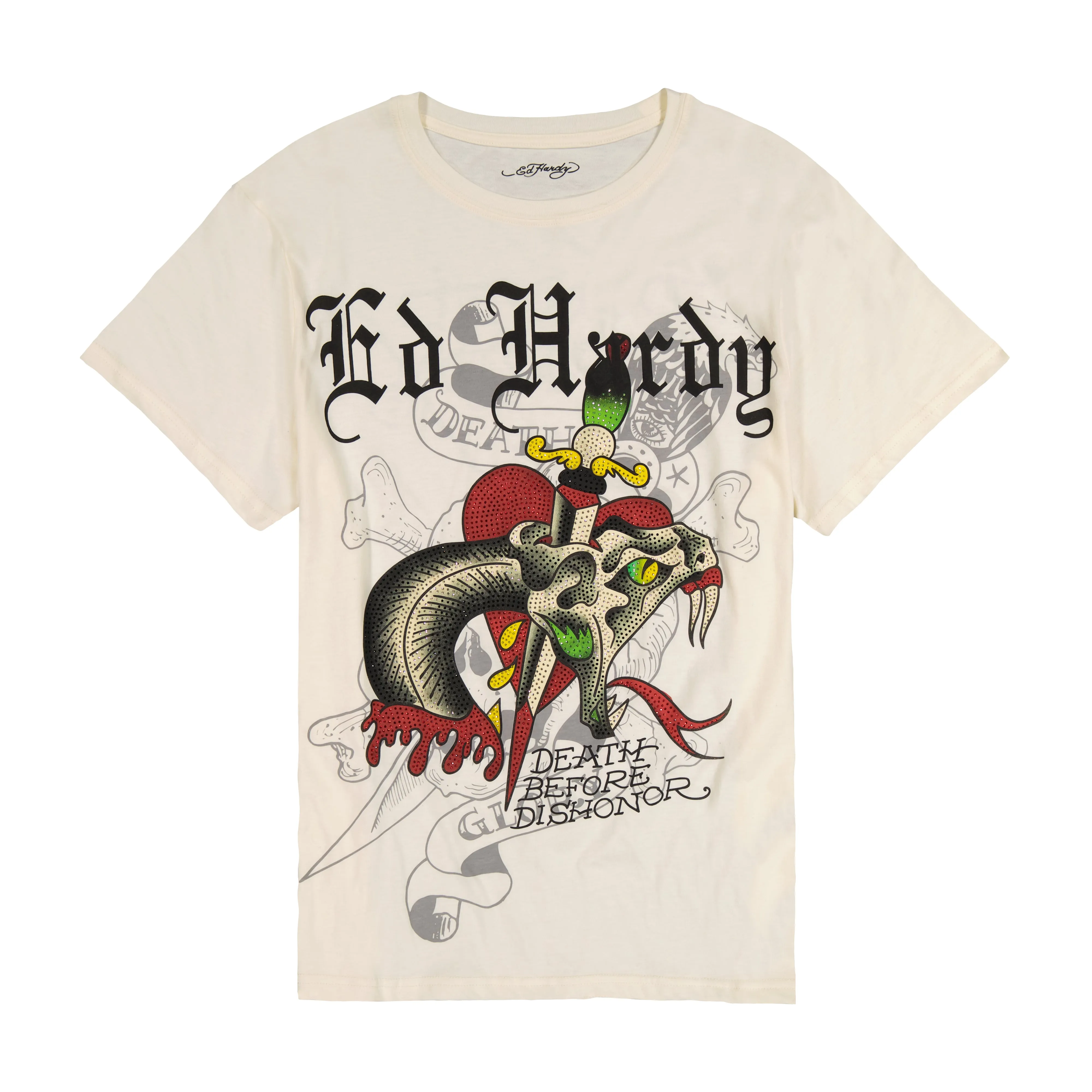 Dagger Snake Throwback Rhinestone Tee sold by Ed Hardy