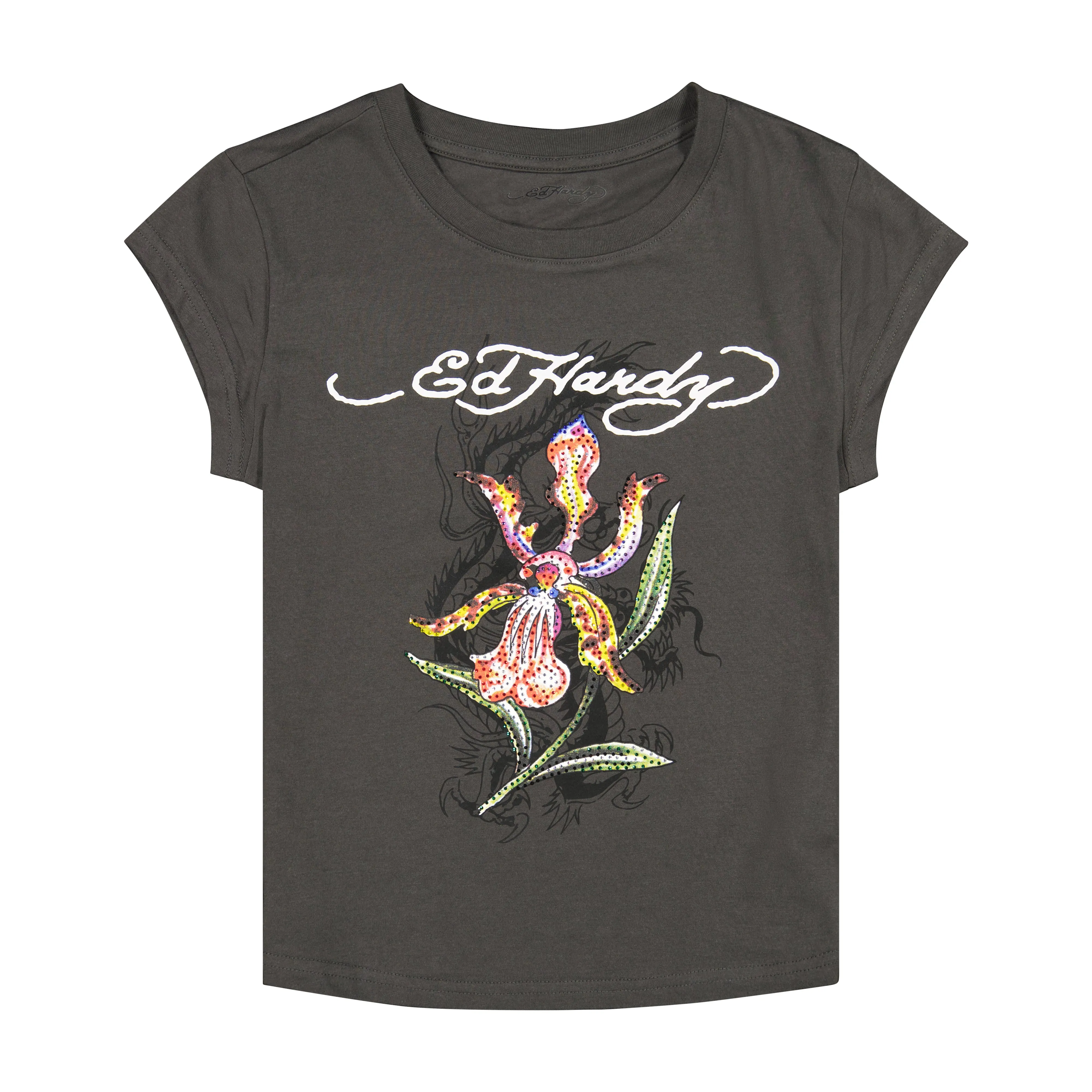 Orchid Rhinestone Cap Sleeve Tee sold by Ed Hardy