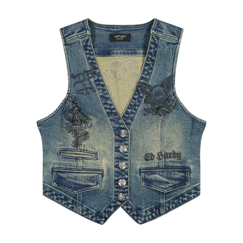 Multi Tattoo Denim Vest sold by Ed Hardy