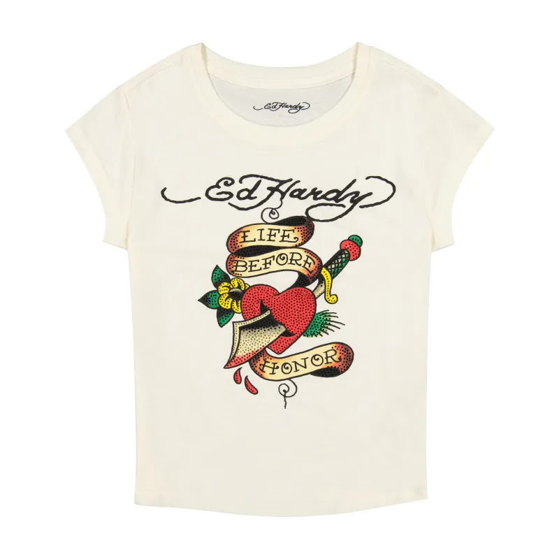 Heart Sword Rhinestone Cap Sleeve Tee sold by Ed Hardy