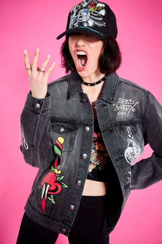 Heart Wings Unisex Trucker jacket made by Ed Hardy