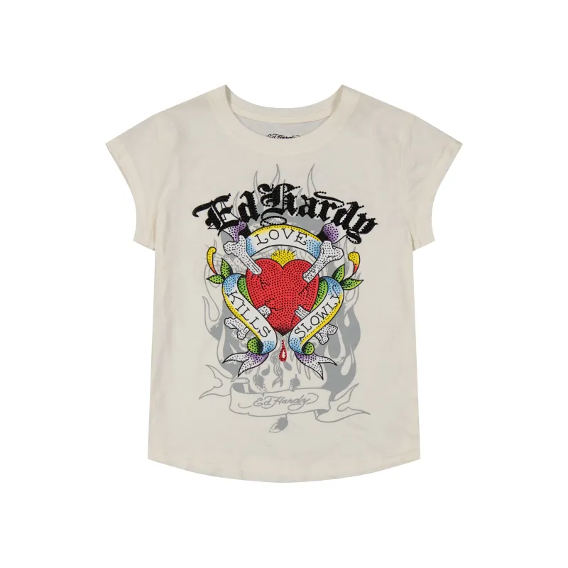 LKS Heart Rhinestone Cap Sleev Tee sold by Ed Hardy
