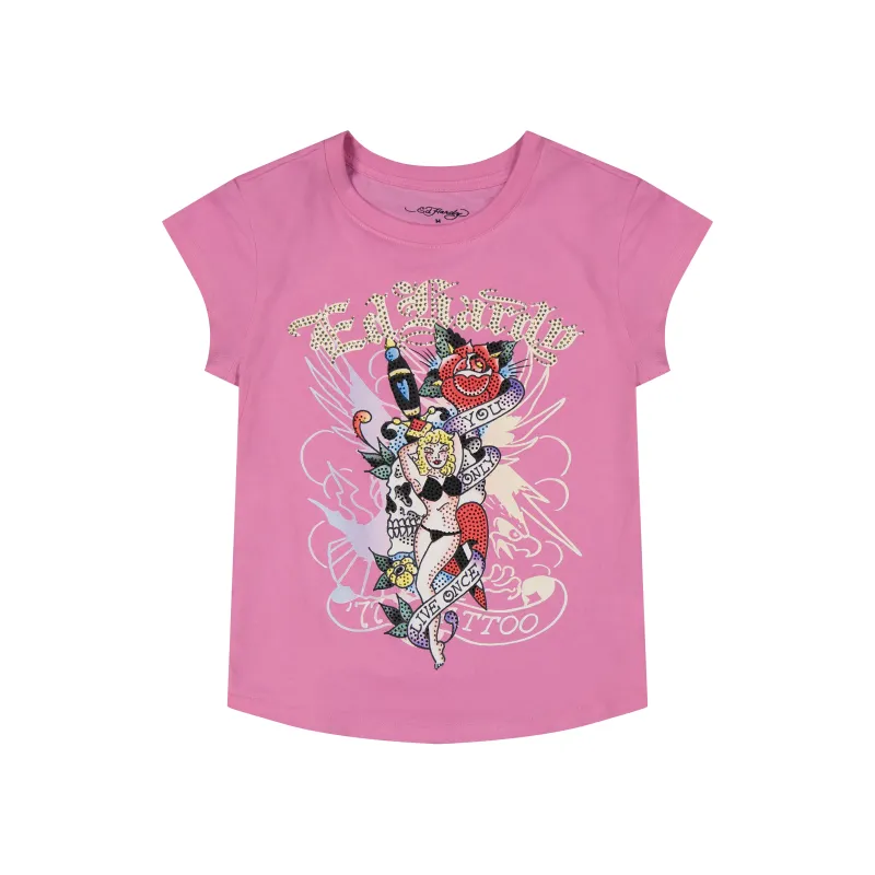 Yolo Girl Rhinestone Cap Sleeve Tee sold by Ed Hardy