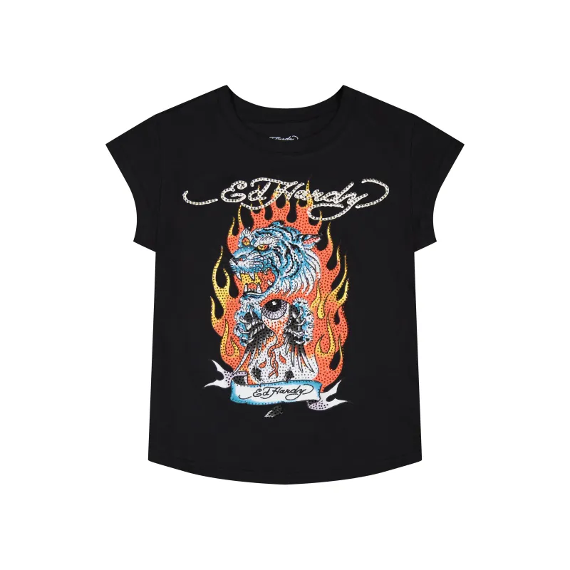 Fire Tiger Rhinestone Cap Sleeve Tee sold by Ed Hardy
