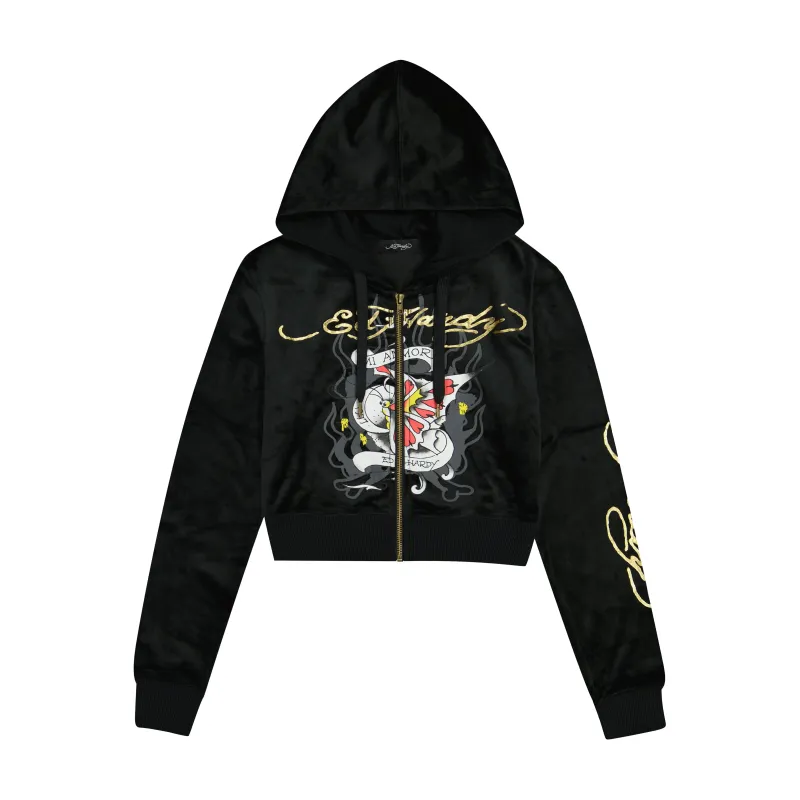 Amor Butterfly Velour Zip Front Hoodie sold by Ed Hardy