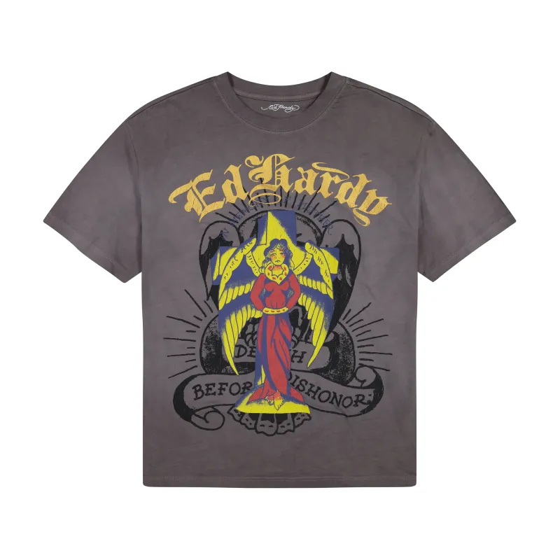 Wing Skull Boxy Tee - Sunfade Grey sold by Ed Hardy