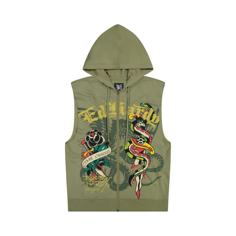 Dagger Rose Fleece Cut Off Hoodie sold by Ed Hardy