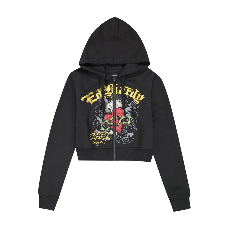 Sacred Heart Rhinestone Zip Front Hoodie sold by Ed Hardy