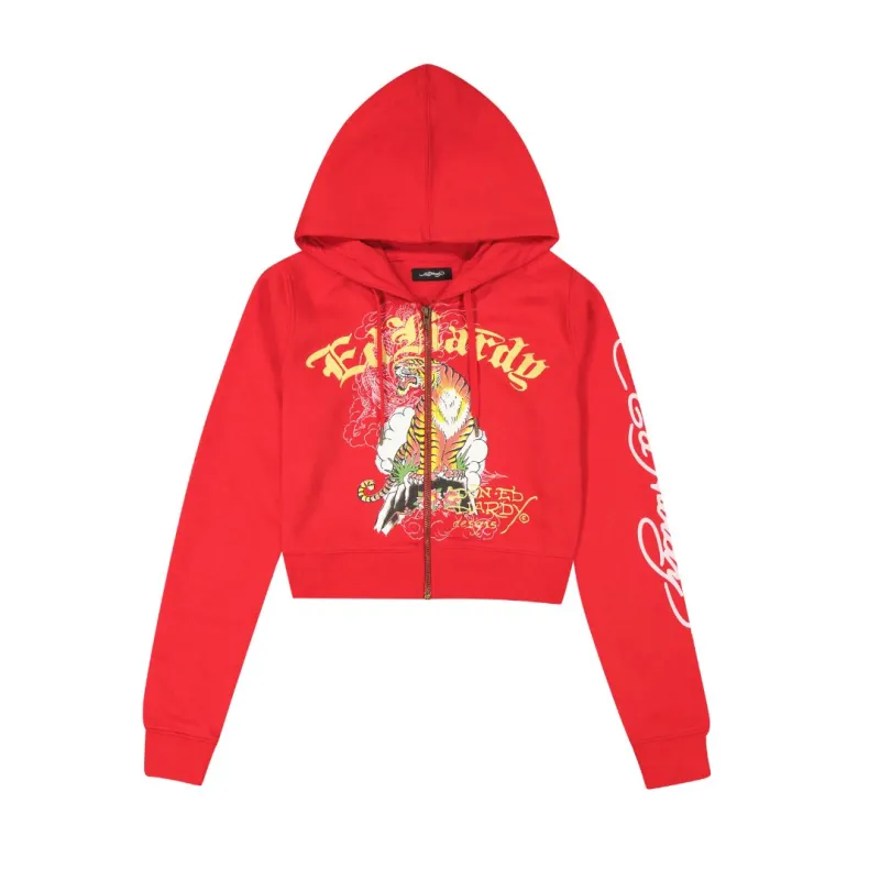 Tiger Mountain Zip Front Cropped Hoodie sold by Ed Hardy