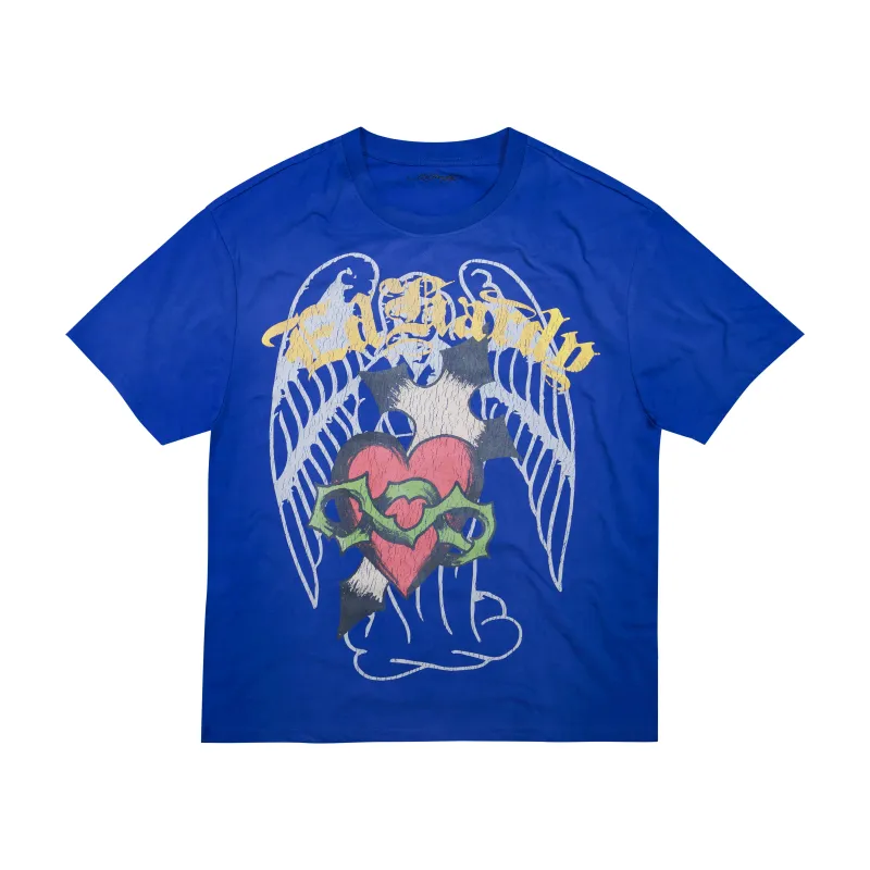 Sacred Heart Boxy Tee - Vintage Cobalt sold by Ed Hardy