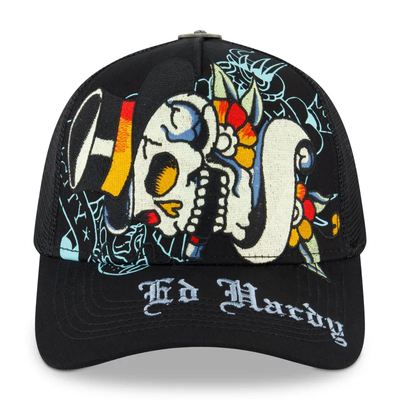 Tiger Skull Trucker Hat - Black sold by Ed Hardy