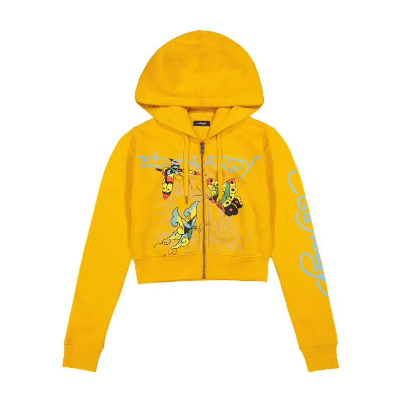 Butterflies Cropped Hoodie - Marigold sold by Ed Hardy
